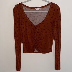 Pink Rose Rust Floral Long Sleeve Top